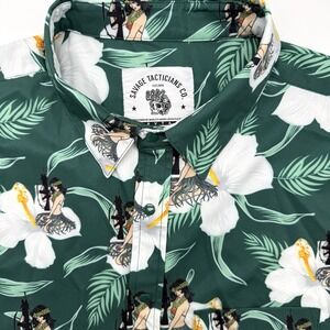 Savage Tacticians Co Men's L Hawaiian Hula Girl Hibiscus Short Sleeve Snap Close